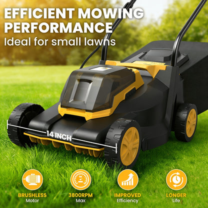 Brushless Cordless Lawn Mower 20V Compatible with Dewalt 20V MAX Battery 14-Inch 700W Pure Copper Motor for Garden, Patio and Yard Use