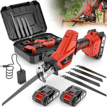 Electric Reciprocating Saw Cordless with LED Light & Safety Lock, Multi-Purpose Cutting Tool with Replaceable Blades