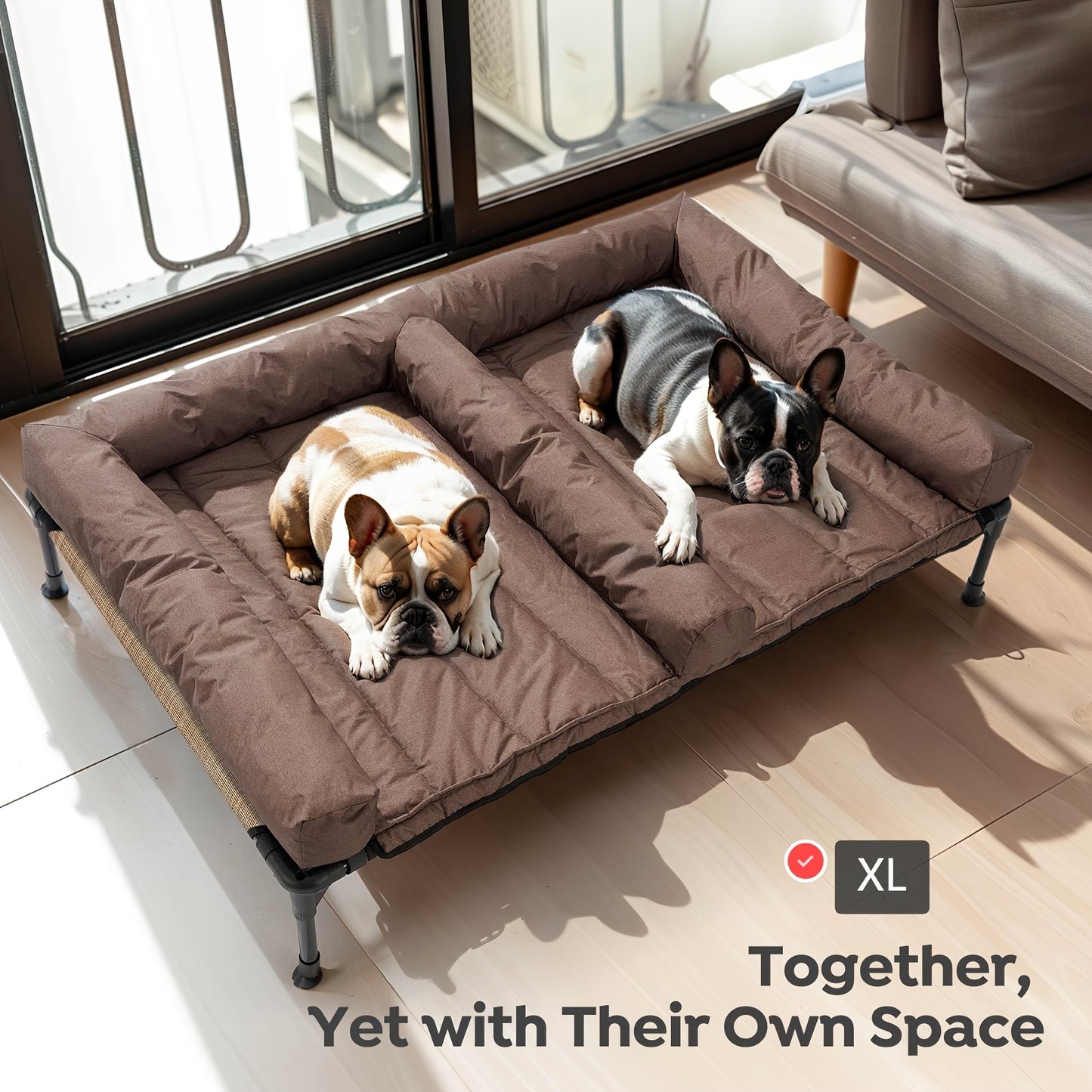 Elevated Cooling Dog Bed Double Slot – Veehoo XL/XXL Raised Pet Cot with Removable Cushion for 2 Medium Dogs | Breathable Teslin Mesh