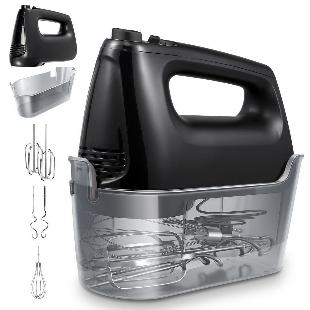 Electric Hand Mixer 250W 6-Speed Turbo – Heavy Duty Motor with 5 Stainless Steel Attachments, Snap-On Storage Case, for Whipping