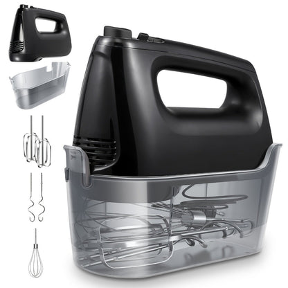 Electric Hand Mixer 250W 6-Speed Turbo – Heavy Duty Motor with 5 Stainless Steel Attachments, Snap-On Storage Case, for Whipping