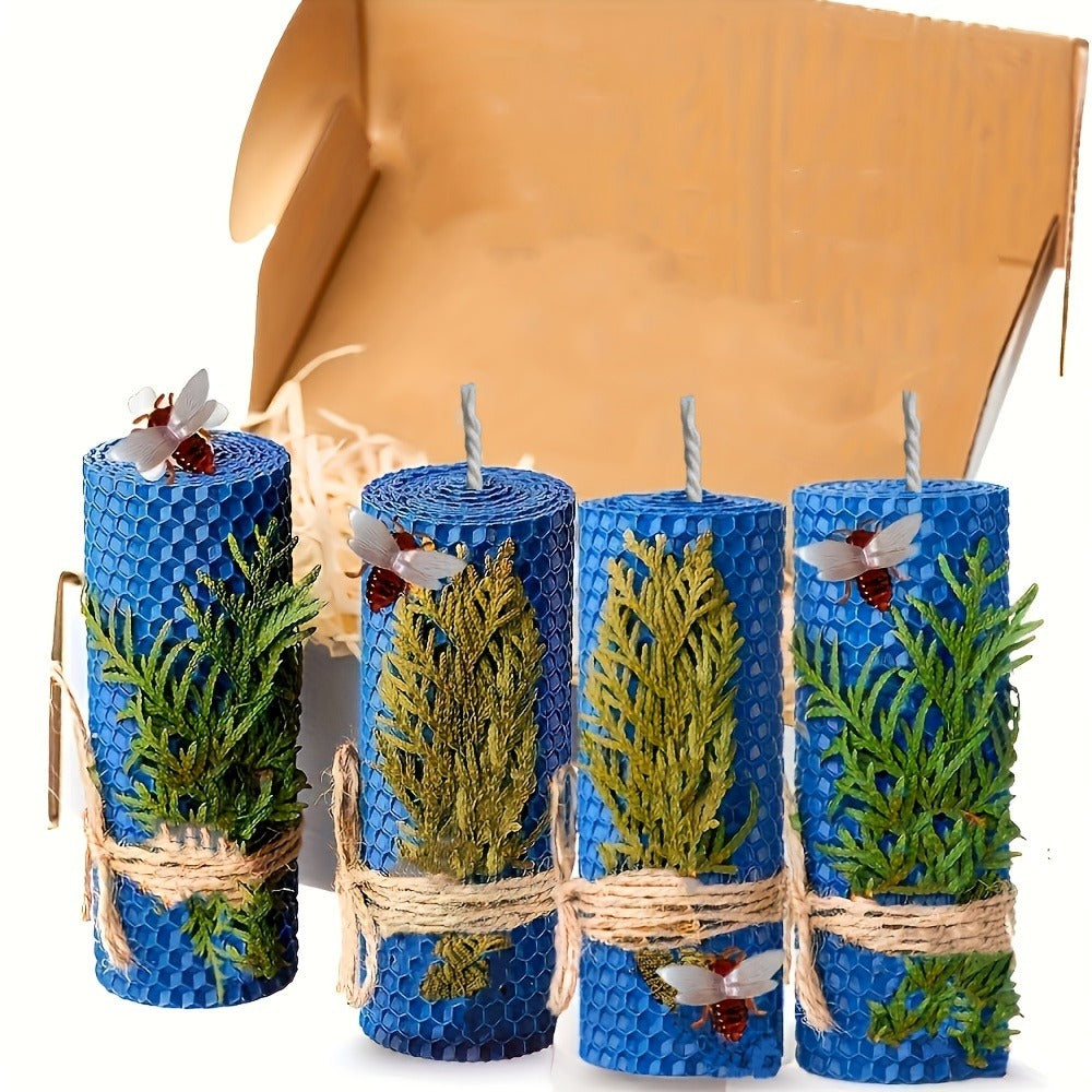 Honeycomb Beeswax Pillar Candles, 10cm by 3.5cm in Yellow, Purple, Red or Blue with Single or Eight-Piece Options