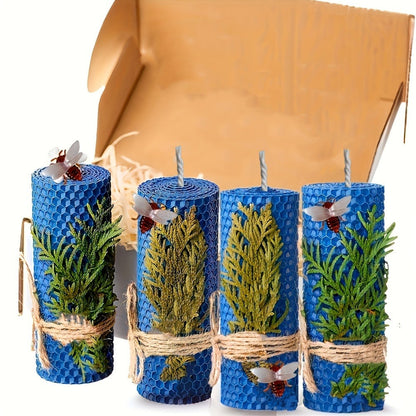 Honeycomb Beeswax Pillar Candles, 10cm by 3.5cm in Yellow, Purple, Red or Blue with Single or Eight-Piece Options
