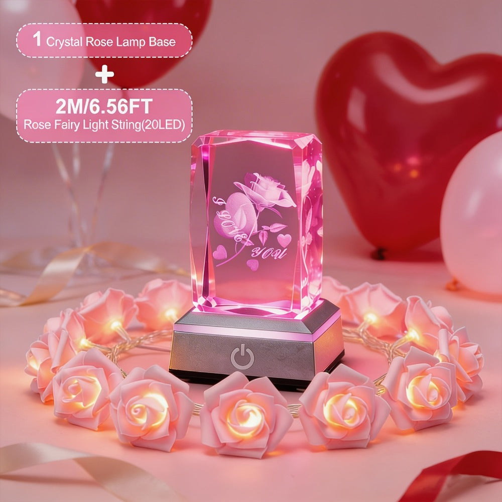Night Light Rose Floral Acrylic Sign with Color-Changing LED Base and Four Display Styles with Configuration Options for Home Decor