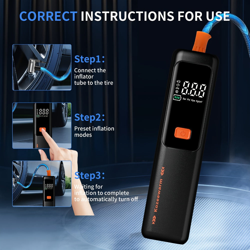 Cordless Tire Inflator Portable Air Compressor – USB-C Rechargeable, Digital Gauge, 3X Fast Inflation for Car Tires, Bikes