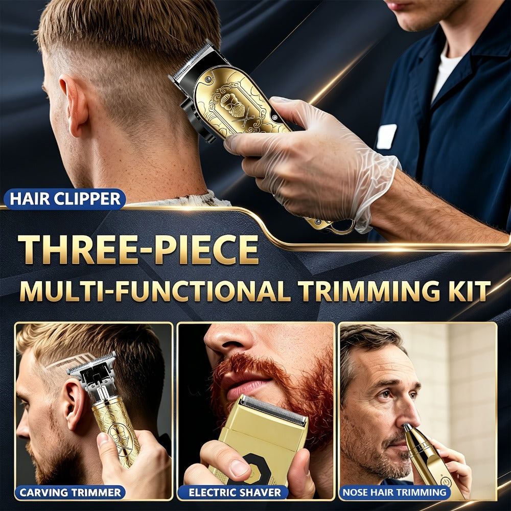 Electric Grooming Kit Foil Shaver Beard Trimmer & Nose Ear Hair Trimmer Set with LCD Power for Everyday Face, Beard and Body Grooming