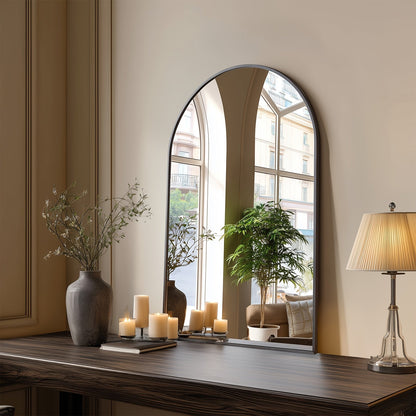 Arched Rectangle Metal Wall Mirror in Black or Gold with Seven Size Options up to 31 x 32 Inches