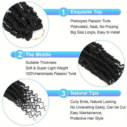 Pre-Looped Passion Twist Crochet Hair 8 Packs Pre-Twisted Curly Ends Bohemian Short Twist Braids