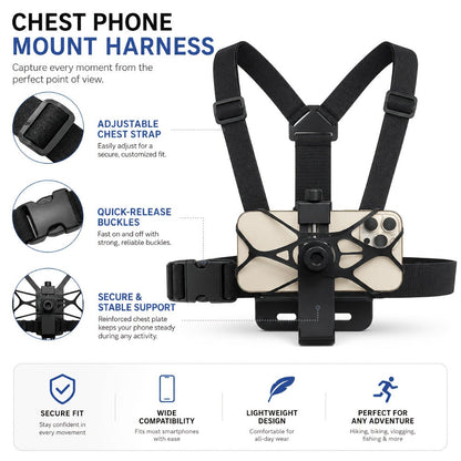Chest Mount Harness for GoPro Hero 13 12 11 10 9 8 – Adjustable POV Chest Strap for Insta360 X4 X3 DJI Osmo Action 4 3 iPhone Samsung Phone