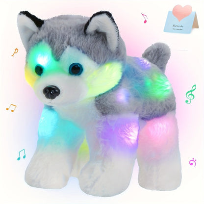 Musical Glowing Husky Puppy Plush Toy 12 Inch, Dog Stuffed Animal with Light-Up Night Light & Lullaby Music
