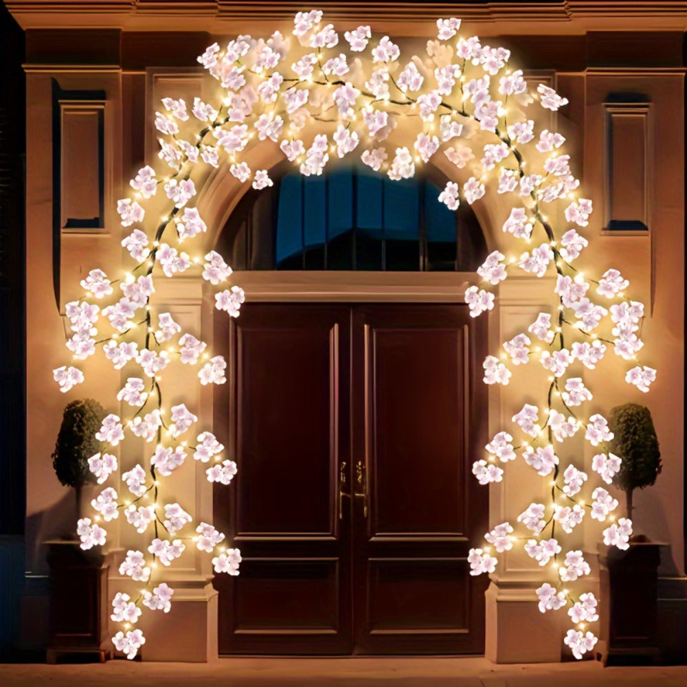 String Lights, Cherry Blossom Branch Chandelier with USB Power, Eight Modes and Four LED-and-Length Options