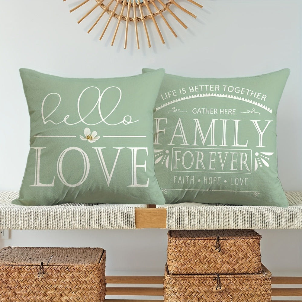 Four-Piece Farmhouse Pillow Cover Set, 18 x 18 Inches with Eucalyptus, Bicycle and Typography Prints