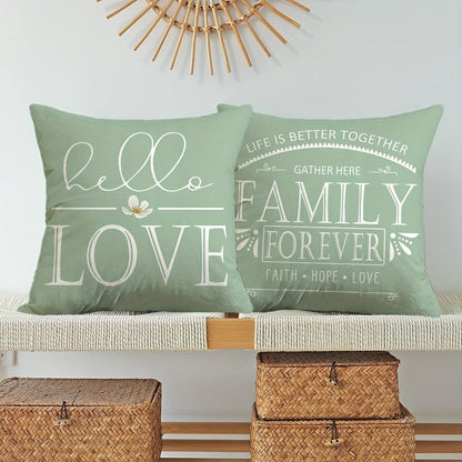 Four-Piece Farmhouse Pillow Cover Set, 18 x 18 Inches with Eucalyptus, Bicycle and Typography Prints