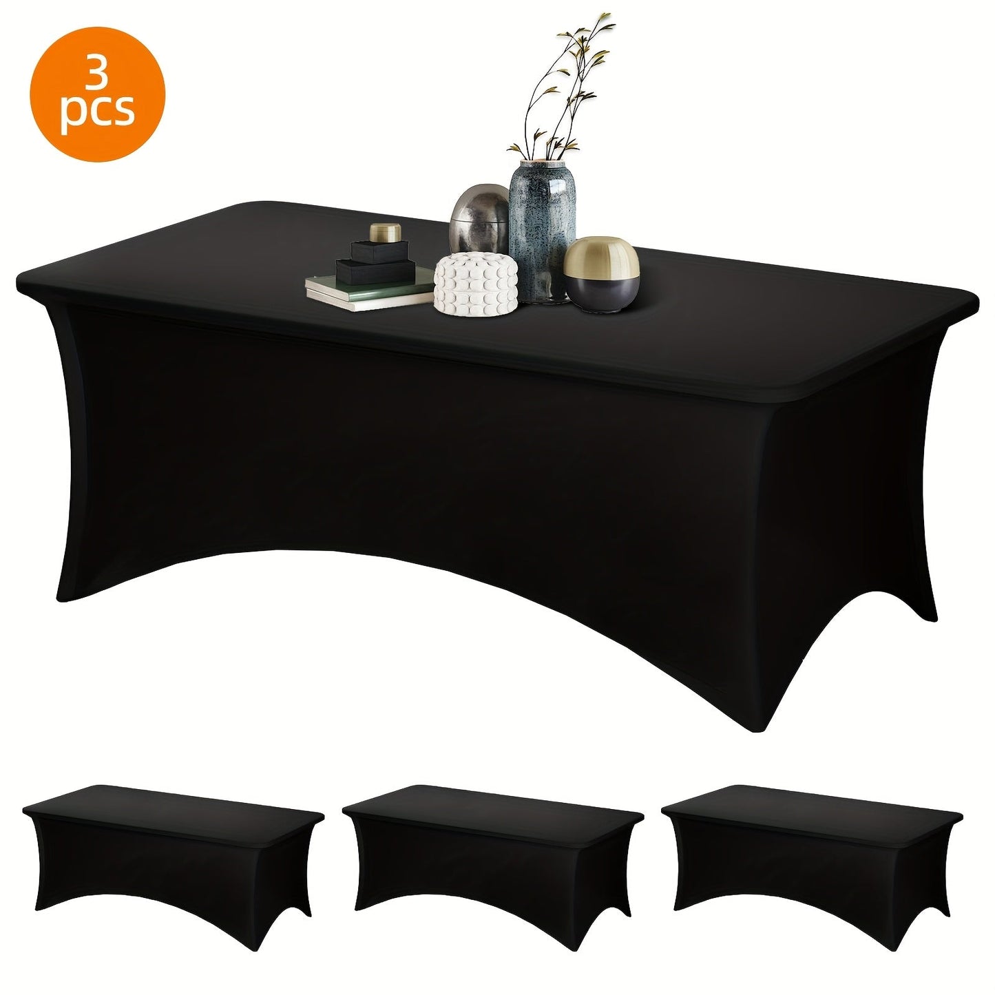 Spandex Stretch Fitted Tablecloths 2pcs 3pcs – 4ft 6ft 8ft Rectangular Elastic Table Covers, Wrinkle-Resistant in Black & White for Wedding