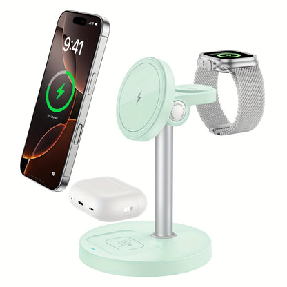Wireless Charging Station, 3-in-1 Qi-Labeled Stand for iPhone, Apple Watch and AirPods Models in Six Colors