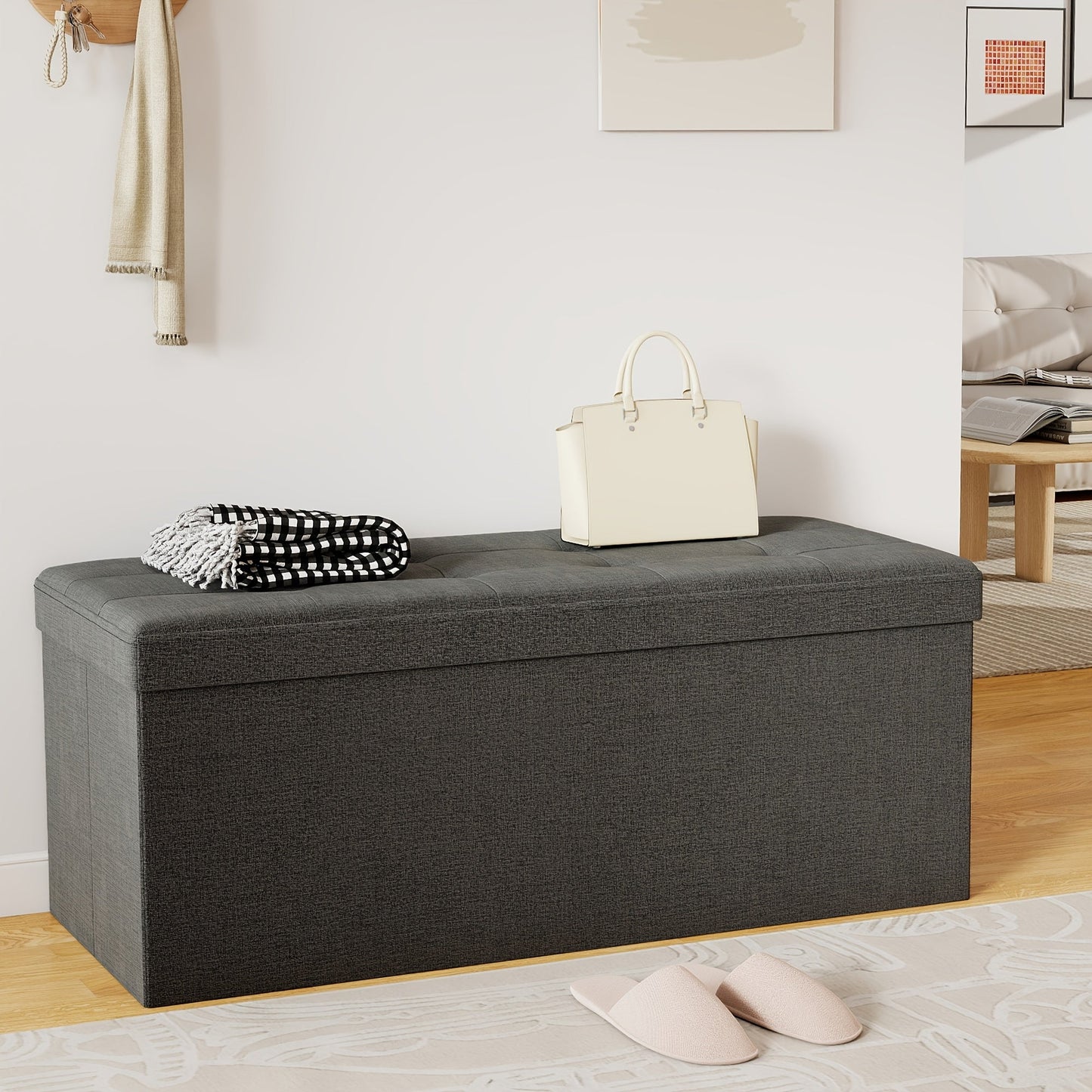 Storage Ottoman Bench shown in the Dark Gray Linen - 43.5 Inches option