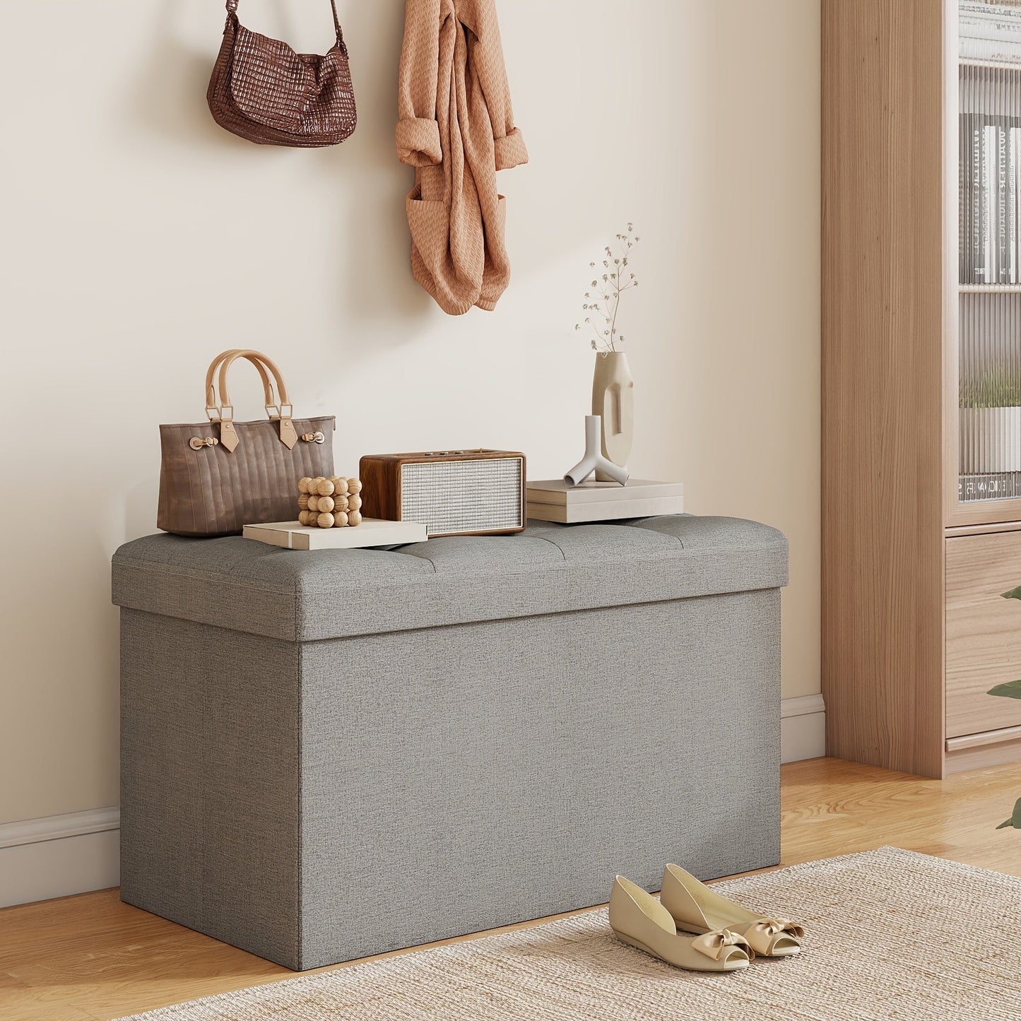 Storage Ottoman Bench shown in the Light Gray Linen - 30 Inches option