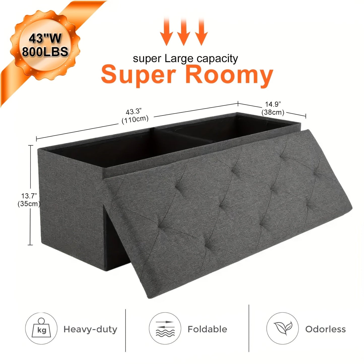 Ottoman shown in the 43Inches-Grey option