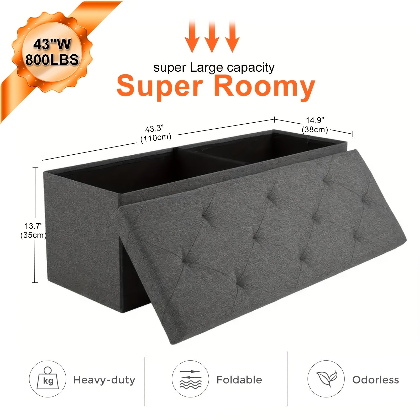 Ottoman shown in the 43Inches-Grey option