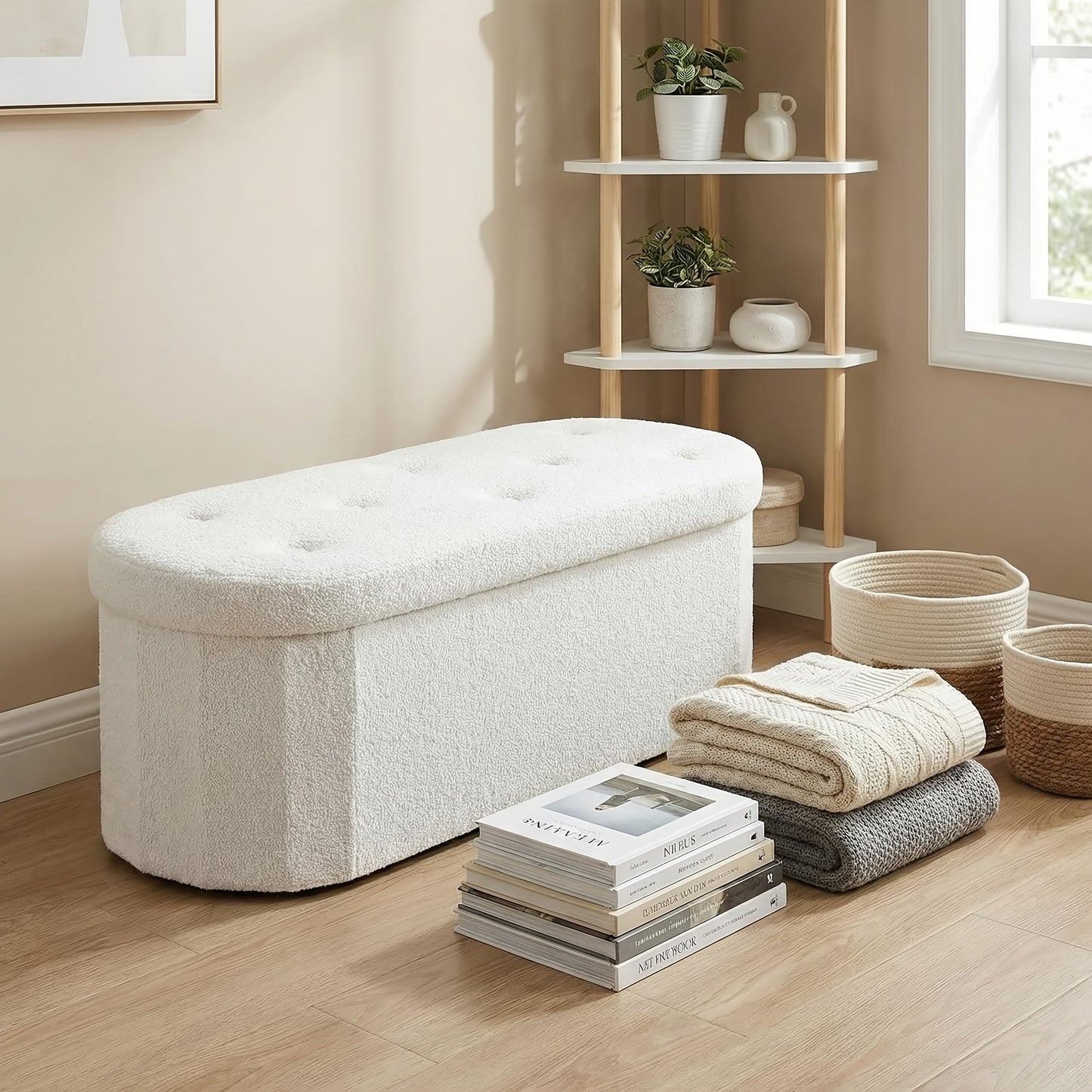 Storage Ottoman shown in the White, 43inch option