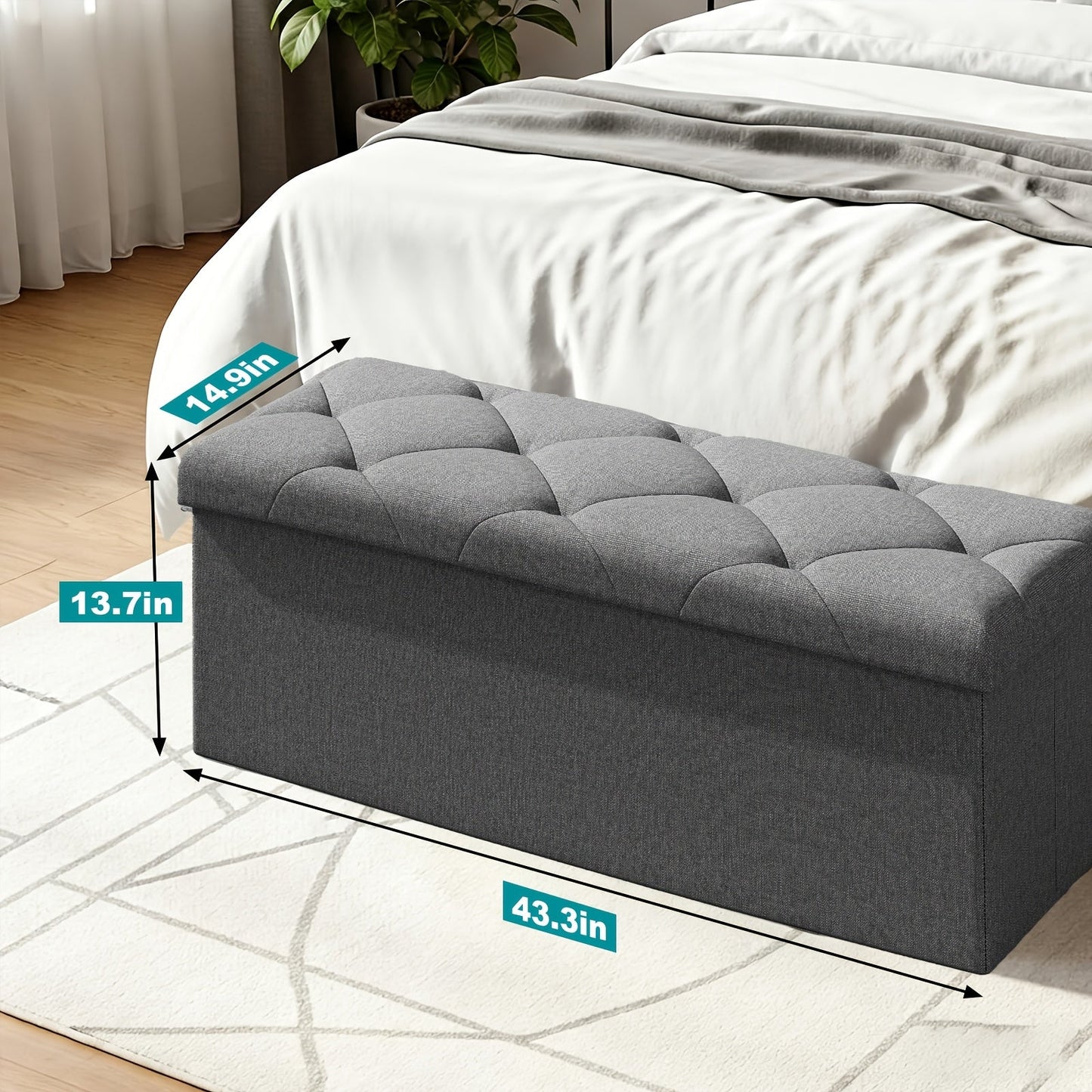 Storage Ottoman shown in the 43 in - Grey option