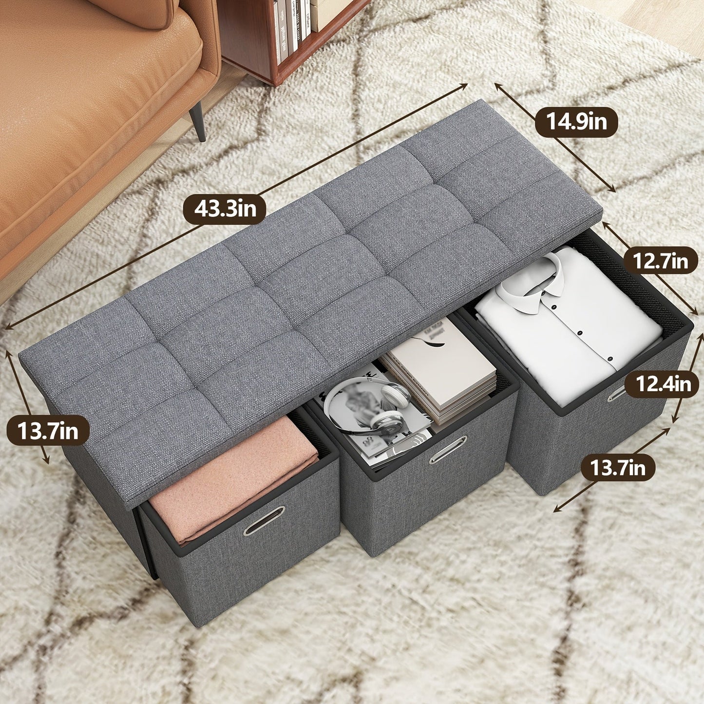 Storage Ottoman shown in the 43 in - Pull out Bench option