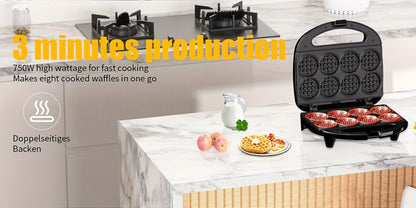 Mini Waffle Maker Machine Makes 8 Bite-Sized 2-Inch Waffles, Dual Non-Stick Aluminum Plates, Cool-Touch Handle