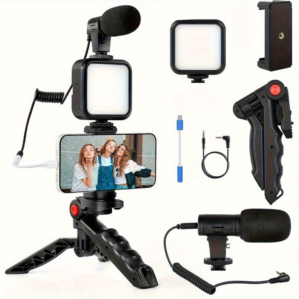 Cardioid Microphone Vlogging Kit for Phone with Mini LED Video Light & Pistol Grip Tripod for an Everyday Personal Care Routine