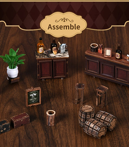 Corner Lounge Book Nook Kit with 327-Piece Tavern Storefront Scene, Illuminated Interior and Touch Switch