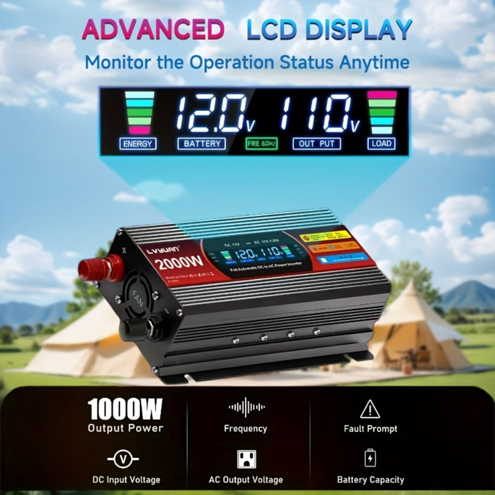 Multi-Format Car Power Inverter with 200W, 1000W or 3000W Labels in Red and Black Options for Vehicles