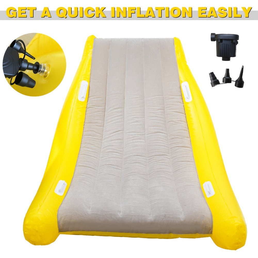 Yellow-and-Gray Banana-Shaped Inflatable Lounge Chair Set with Pictured Pump and 1 Set Checkout