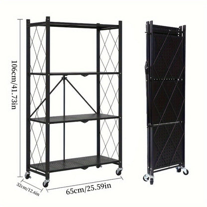 Rolling Foldable Metal Storage Shelf with Three-, Four- or Five-Tier Options in Black or White