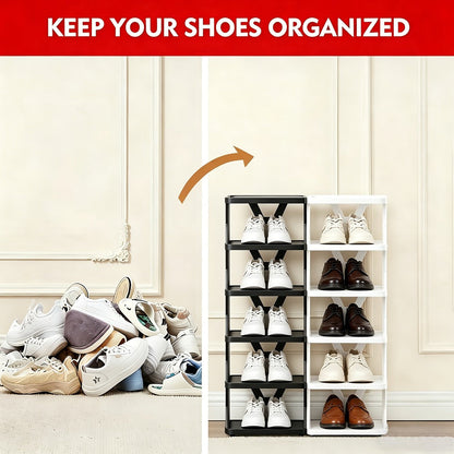 Narrow X-Frame Shoe Rack in Black or White with Six- or Nine-Layer Checkout Configurations