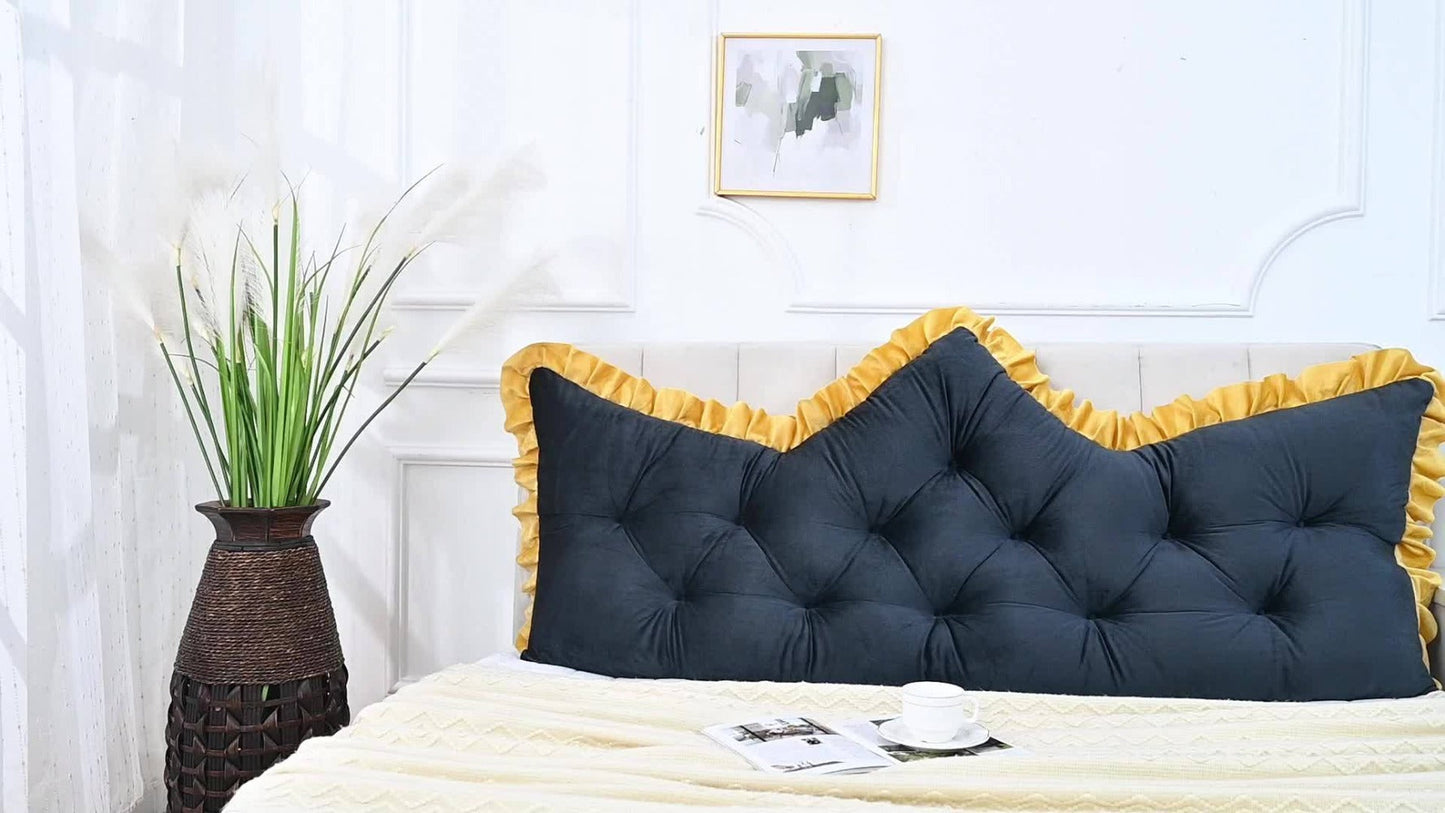 Tufted Backrest Cushion Large Vintage Ruffle Trim Sofa Bed Pillow Filled Lumbar Support Cushion Hand Washable Home Decor Pearl Gray Mica