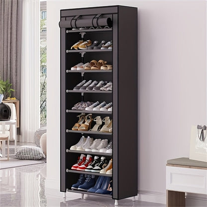 Shoe Rack 10-Tier Gray Portable Organizer for Up to 50 Pairs with Nonwoven Cover and Steel Frame