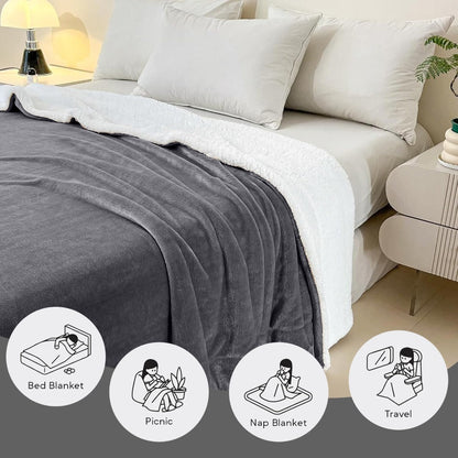 480GSM Sherpa Fleece Blanket, Double-Sided Heavy Throw for Couch, Bed & Travel, Reversible All Season