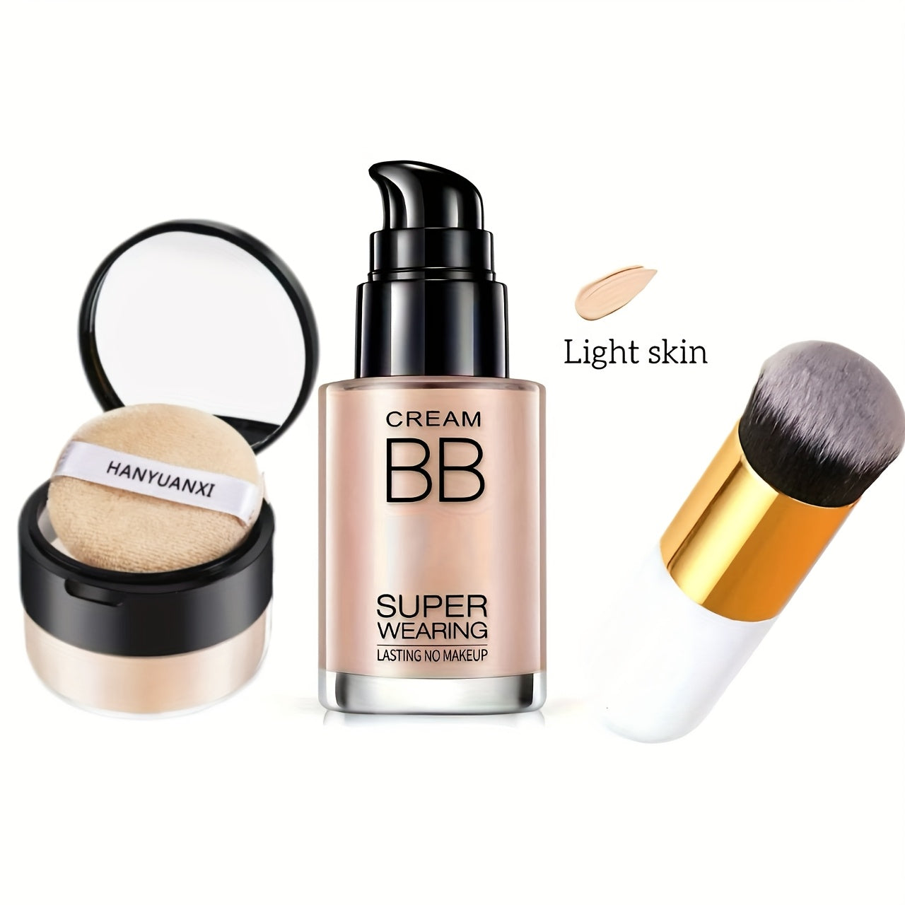 BB Cream Foundation & Setting Powder Set – Waterproof Matte Oil Control with Brush & Powder Puff, Long-Lasting Smooth Formula