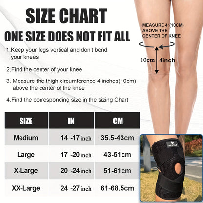 Knee Brace with Patella Gel Pad & Side Spring Stabilizers – Adjustable Compression Knee Support Wrap for Sports Running Workouts Camping