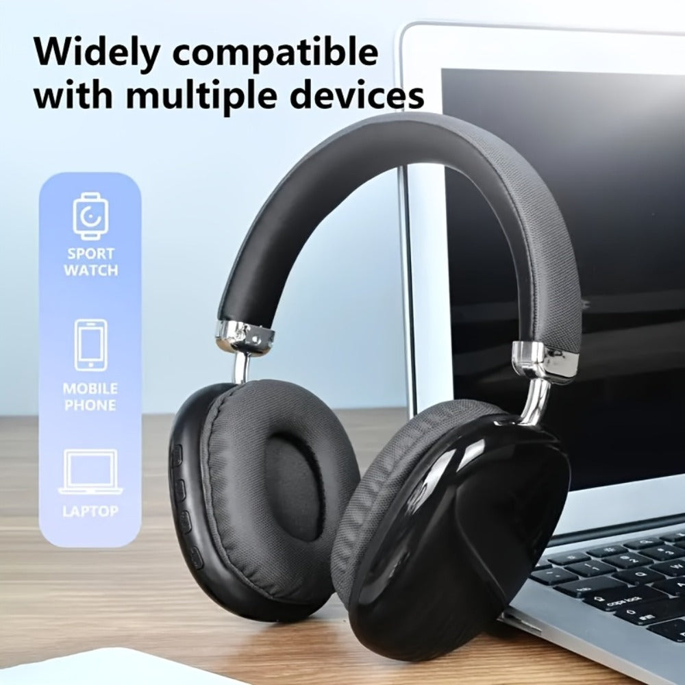 Foldable Over-Ear Wireless Headphones with Cushioned Earcups, Padded Headband and Black or Purple Finish