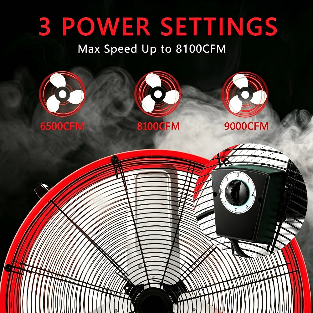 Industrial Floor Fan 24 Inch 9000 CFM Drum Fan 3-Speed 360 Degree Tilt with Casters for Entryways, Bedrooms and Living Spaces