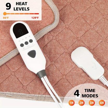 Electric Mattress Pad Heated Bed Warmer 63"x31" - 9 Heat Settings, 4 Auto Shutoff Modes, Rapid Warming