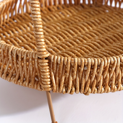 Wire Frame Storage Basket with Imitation Rattan Weave and Iron Structure, 8.66 x 7.87 x 7.87 Inch