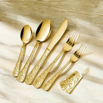 Flatware Set Stainless Steel Vintage Carved Cutlery Set Knife Fork Spoon for Family Gatherings Holiday Parties Kitchen Decor