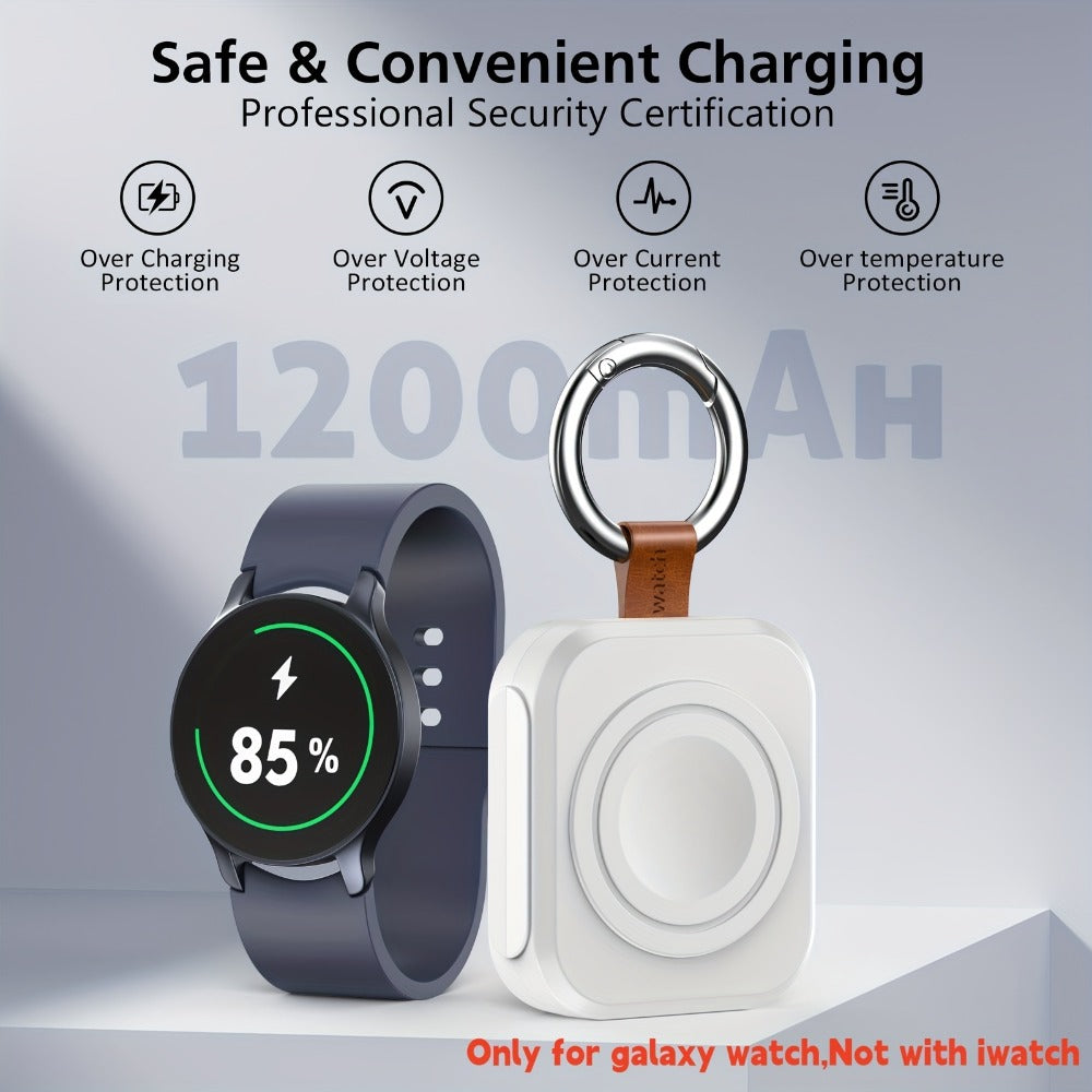 Portable Galaxy Watch-Compatible Charging Case with Keyring, Internal Ring Cradle and Black or White Housing