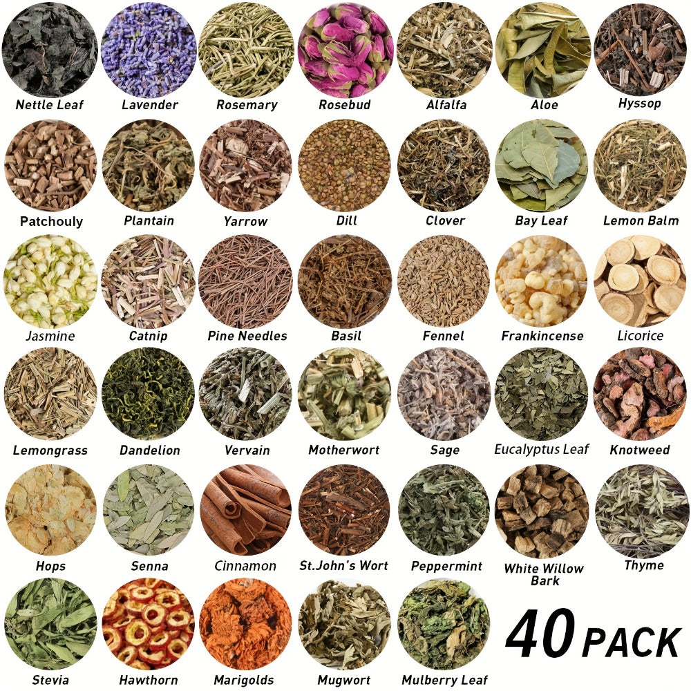 Dried Herbs & Flowers Magic Supplies Kit 40 Pack, Witch Starter Set for Rituals, Spells, Candle & Soap Making