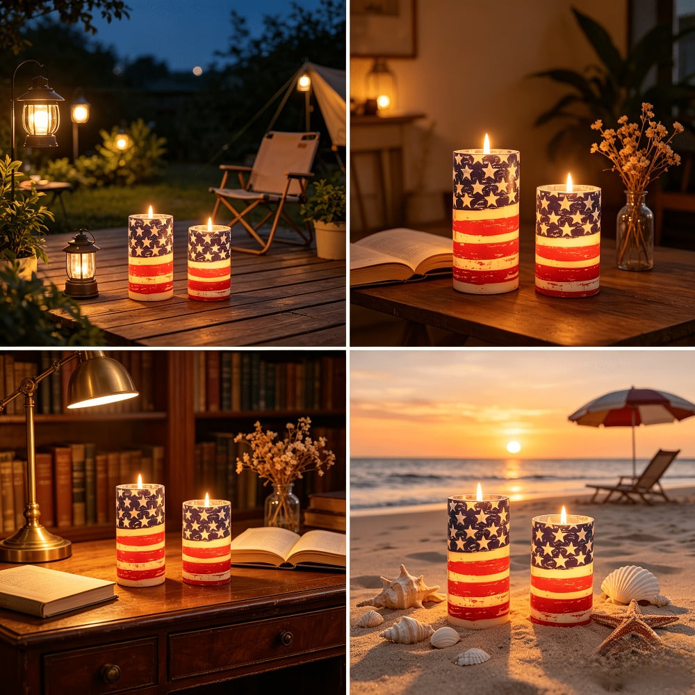Flameless LED Candles with Remote Control, Flickering Flame Effect, Independence Day Patriotic Home Decor