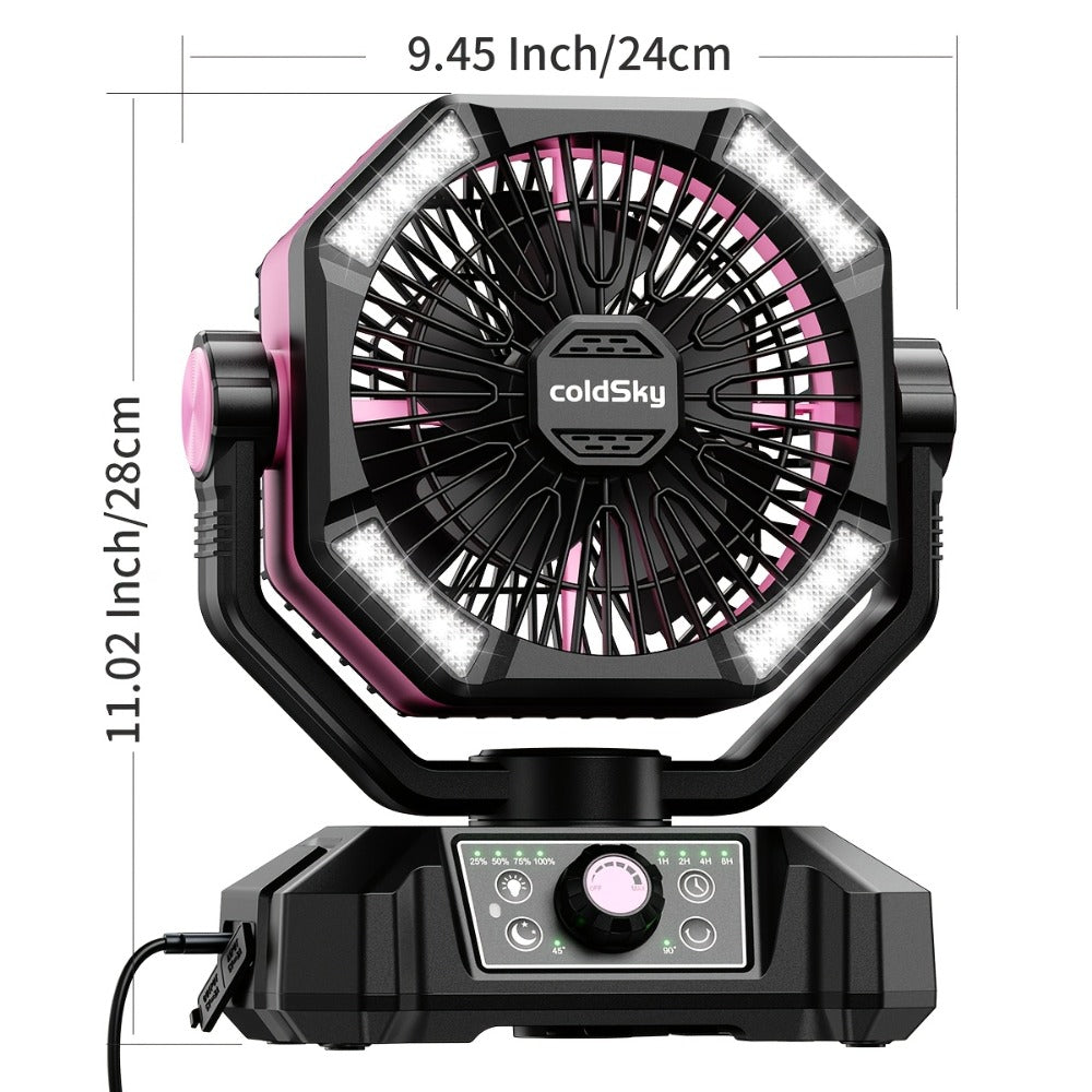 Camping Fan Battery Powered 20000mAh, Dual Motor 8-Speed Portable Tent Fan with Remote Control, 4 LED Lanterns and Hanging Hook