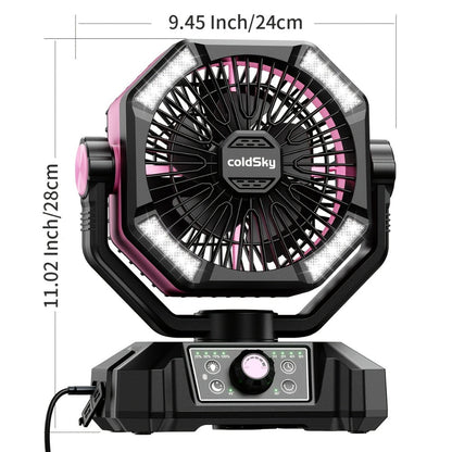 Camping Fan Battery Powered 20000mAh, Dual Motor 8-Speed Portable Tent Fan with Remote Control, 4 LED Lanterns and Hanging Hook