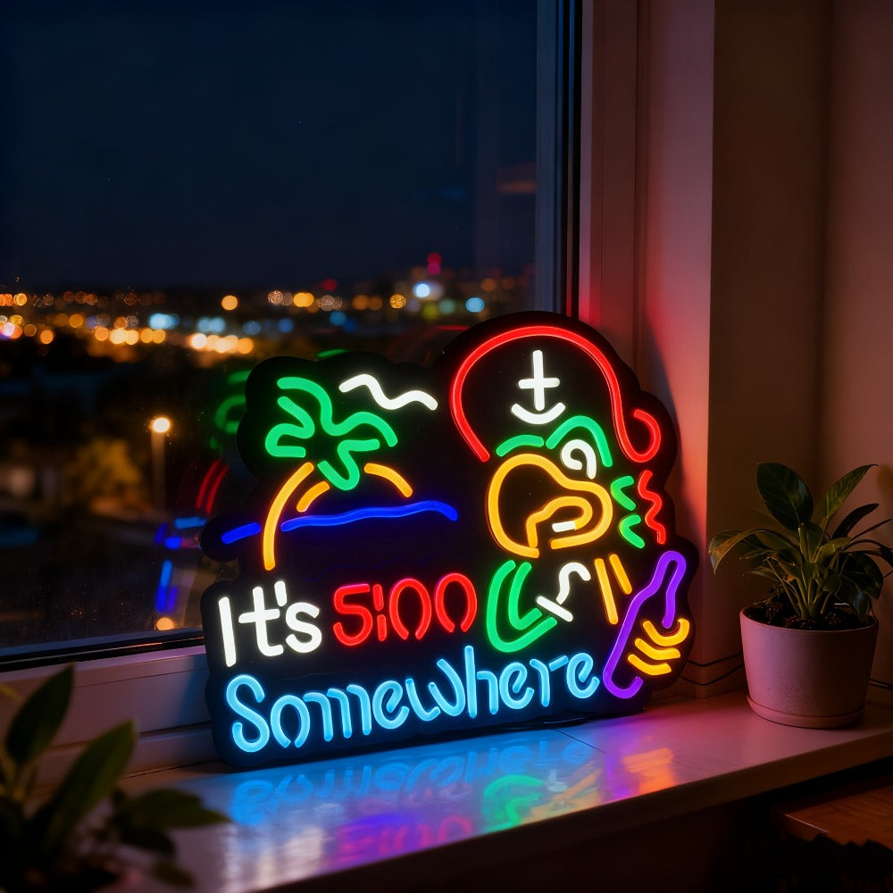 Neon Light Sign Beer O'Clock It's 5 O'Clock Somewhere Bar Sign LED Wall Decor for Man Cave Home Bar Pub Game Room Party Birthday Bedroom