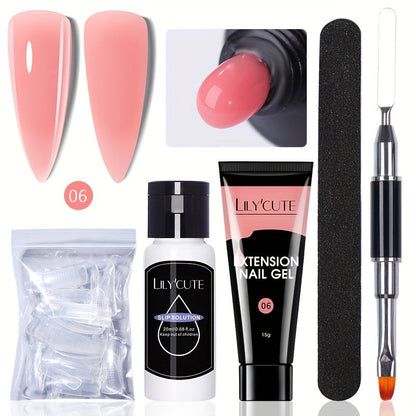 Builder Gel Nail Extension Kit – Quick Build UV LED Acrylic Gel in White Nude Pink Crystal for Nail Construction Overlay Sculpting Salon
